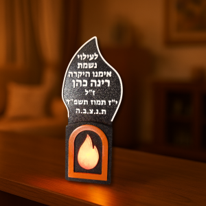 נר נשמה חשמלי להבה שולחני מהודר עם כיתוב אישי